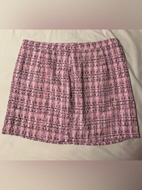 SHEIN Pink Tweed Mini Skirt with Black Thread Detail